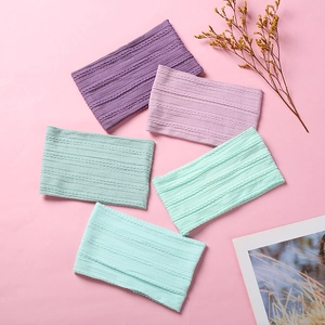 Detail of five-piece jacquard nylon baby headbands in macaron colors and knit texture