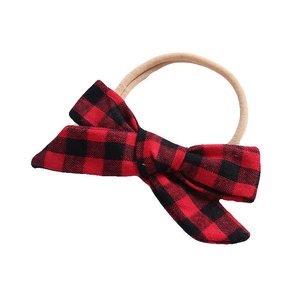 Baby-Stirnband mit rot-schwarzer Karoschleife und weichem, elastischem Nylonband