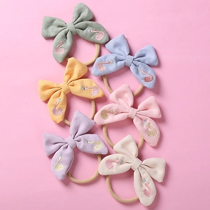 Bandeau Nœud en Coton pour Bébé Fille Avec Broderie Cygne Élastique Doux Sans Couture Nylon Accessoire de Cheveux pour Enfant