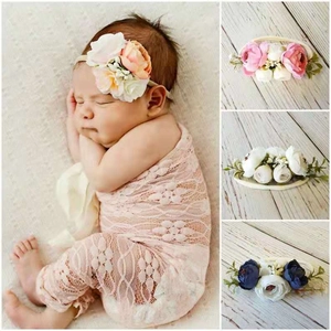 Bandeau pour Bébé à Fleurs Artificielles Pastorale Bohème en Nylon Élastique pour Accessoires de Photographie de Nouveau-Nés