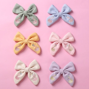 Lot de six barrettes à cheveux en coton pour filles avec broderie de cygne exquise