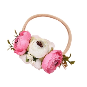 Bandeau bébé bohème avec roses roses et bande élastique en nylon pour photographie