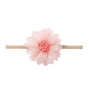 Soft nylon baby headband set featuring delicate layered pink mesh flowers for infants