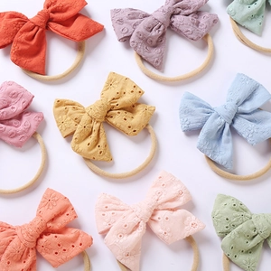 Fascia per Capelli con Fiocco per Neonati in Cotone Ricamato Floreale Elastica in Nylon per Bambini Piccoli Ragazze Accessori Quotidiani