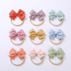 Set di 9 fasce per neonati in nylon con fiocchi in cotone ricamato in vari colori vivaci