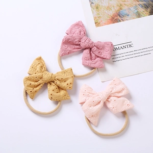 Set da 3 pezzi di fasce per neonati in nylon morbido con fiocchi in cotone ricamati