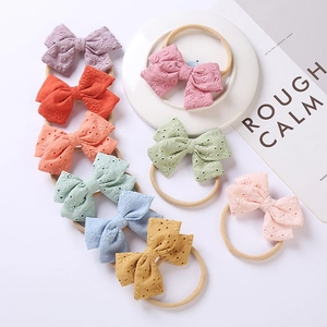 Fascia per Capelli con Fiocco per Neonati in Nylon Morbido Elastico con Fiocco in Cotone Ricamato per Accessori Capelli Bambina