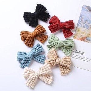 Barrettes Nœud Tricotées à la Main Épingles à Cheveux en Laine Nervurée Accessoires de Cheveux Automne Hiver Fille Enfant