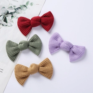 Baby Kids Knit Bow Hair Clip Waffle Texture Solid Color Handmade Winter Girl Hair Accessories Hairpin Hair Grips