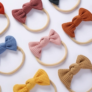 Colorful waffle knit bow baby headbands set in various Morandi tones with elastic nylon bands