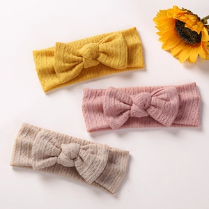 Lot de 3 bandeaux bébé avec grands nœuds en maille texturée jaune rose et beige doux