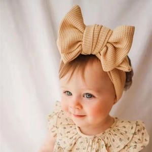 Soft Knit Waffle Ribbed Big Bow Baby Headband Elastic Hair Band For Infants Newborn Toddler Girls Daily Photography Accessories