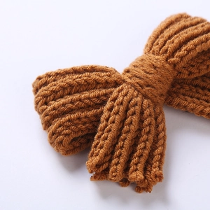 Pince à cheveux nœud en laine tricotée épaisse pour filles en marron texturé