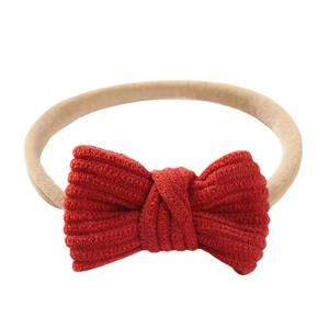 Lot de 10 bandeaux bébé avec nœuds en velours côtelé rouge et bandes élastiques nylon