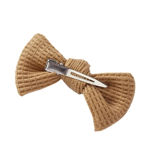 Brown knitted waffle bow hair clip with silver metal alligator clip for girls and babies