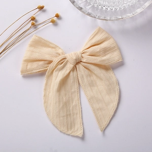 6-inch cream jacquard cotton bow hair clip with elegant long tails for children