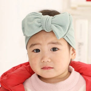 Baby Girls Ribbed Knit Bow Headband Stretchy Oversized Double Layer Bow Hair Band For Newborn Toddler Infants Kids Headwear