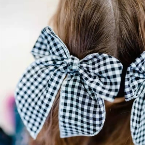 Pince à Cheveux Nœud Gingham Fait à la Main pour Filles Tissu Plaid Barrette Crocodile Doux Nœud pour Cheveux Enfants