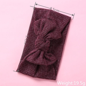 Burgundy ribbed knit baby headband dimensions with 8.5cm width and 17cm length specs