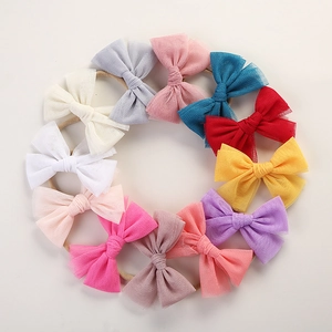 12-piece baby headband set with soft tulle mesh bows in various bright colors