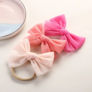 Mesh Bow Baby Headband Super Soft Nylon Elastic Hair Band Solid Color Seamless Turban For Toddler Infants Hair Accessories