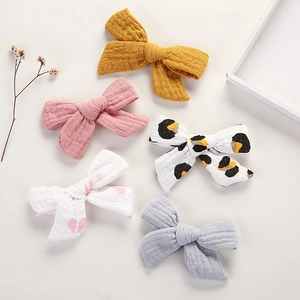 Lot de 5 barrettes à nœuds en mousseline de coton pour bébés, coloris unis et fleuris