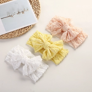 Bandeau Bébé Fait à la Main avec Noeud Côtelé Bande de Cheveux Élastique à Volants Accessoires Cheveux pour Enfants Couleur Unie