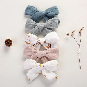 Lot de 5 barrettes à nœud en mousseline pour enfants, motifs floraux et unis