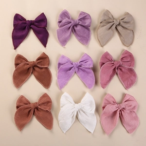Lot de 9 barrettes nœuds en lin brodé pour femmes et enfants aux douces couleurs pastel