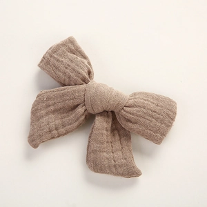 Barrettes à cheveux en coton mousseline double couche brun terre pour bébés et filles