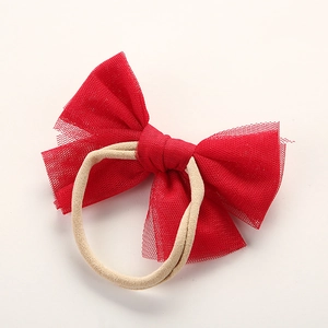 Infant red mesh tulle bow headband made of seamless high-elasticity nylon material