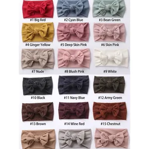 Elastic ribbed knit baby headbands with large bows in 18 assorted colors for infants