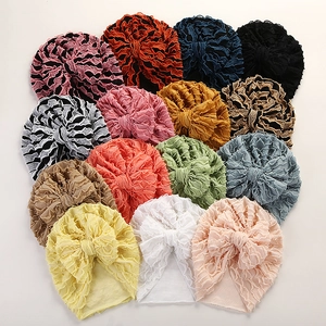 Baby Turban Mützen Set mit plissierten Rüschen und großen Schleifen in bunten Farben