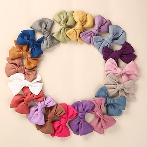Collection de barrettes à nœuds pour bébé en lin et coton en cercle de couleurs variées