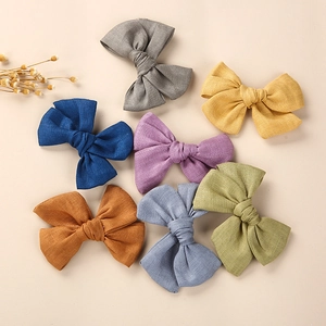 Barrettes à Cheveux Nœud en Lin Coton pour Enfants Filles Grands Nœuds Noués Couleur Unie Accessoires Cheveux Fait Main Tout-Petit