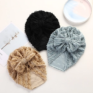 Dreiteiliges Baby-Turban-Mützen-Set mit großen Schleifen in Schwarz, Blau und Khaki