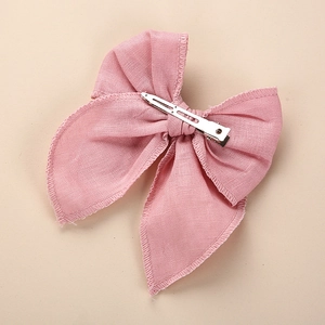 Barrette à cheveux avec nœud en lin rose pour enfants et femmes et pince en métal