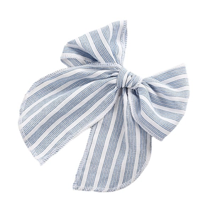 Barrette à cheveux avec nœud rayé bleu et blanc et rubans pour petites filles