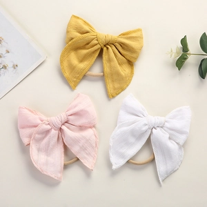 3er-Set Jacquard-Baumwolle Baby-Stirnbänder mit großen Schleifen in Gelb, Rosa und Weiß
