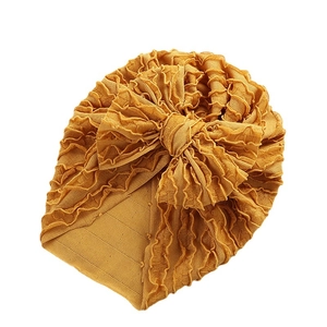 Senfgelber Baby Turban Hut mit großer Schleife und Rippenstruktur für Säuglinge
