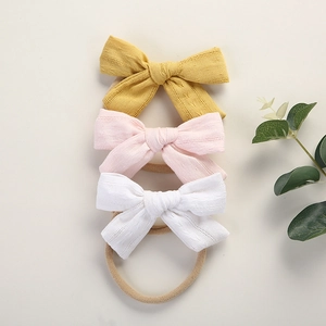 Baby Girls Jacquard Cotton Bow Headband Soft Elastic Nylon Hair Band For Infants Toddlers Newborns Cute Hair Accessories