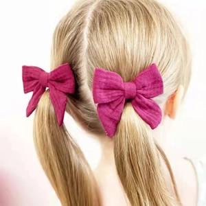 Barrettes à Cheveux Nœud en Gaze de Coton Fait Main pour Filles Imprimé Floral Léopard Couleur Unie Accessoires de Coiffure
