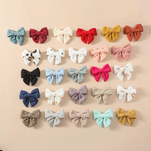 Lot de 25 barrettes nœuds en mousseline de coton pour filles aux motifs variés et colorés