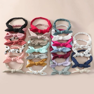 Multi-color baby muslin cotton headbands with large soft knots for infant girls