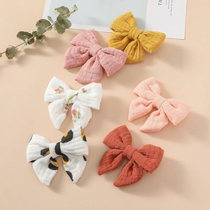 Lot de 6 barrettes nœuds en mousseline de coton pour filles aux motifs floraux