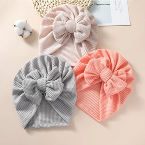 Soft Baby Waffle Knit Turban Hat With Large Bow Infants Beanie Cap Solid Color Elastic Headwrap For Newborn Toddler Accessories