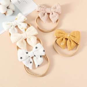 Baby Bow Headband Cotton Nylon Soft High Elastic Newborn Toddler Infant Bowknot Hair Accessory For Girls Cute Floral Headpiece