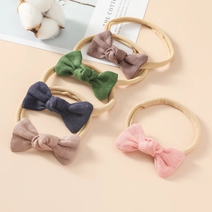 Détail de lot de 5 bandeaux bébé en lin aux couleurs Morandi avec nylon ultra souple