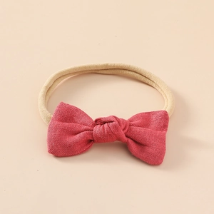 Bandeau bébé avec nœud en lin et ruban élastique en nylon doux pour nouveau-nés en rouge