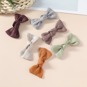 Lot de 6 barrettes à nœud en lin aux couleurs Morandi comme le bordeaux et le vert sauge